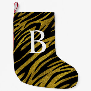 Glam Black Zebra Stripes & Faux Gold Glitter Kleine Kerstsok