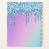 Glam Blauwe Glitter Druppels Elegante Monogram Dag Planner (Achterkant)