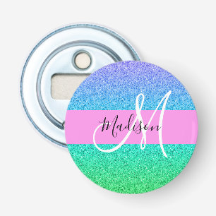 Glam Blauwe Groene Glitters Schitterende Gradiënt Button Flesopener