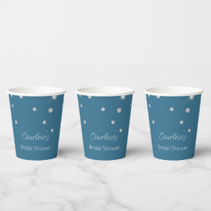Glam Blauwe Witte Diamanten Bruiloft Feest Papieren Bekers