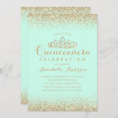 Glam Blauwgroen Aqua Quinceañera Gold Tiara Glitte Kaart (Voorkant / Achterkant)
