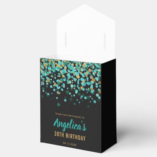 Glam Blauwgroen Gouden Glitter Confetti Dank u Ver Bedankdoosjes (Geopend)