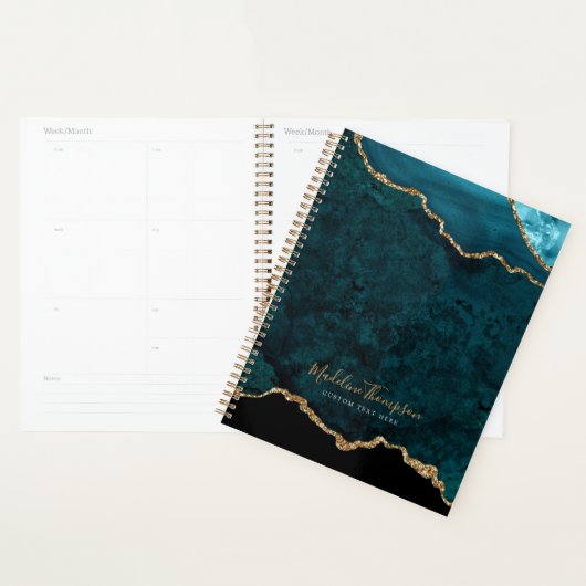 Glam Blauwgroen Velvet Agate Geode Gold Script Planner (Display)