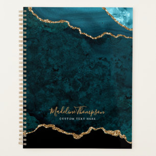 Glam Blauwgroen Velvet Agate Geode Gold Script Planner
