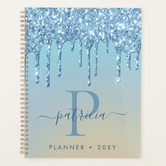 Glam Bleu Paillettes Elegant Monogramme   (Devant)