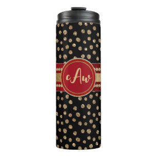 Glam Bling Glitter Polka Dots and Monogram Thermosbeker