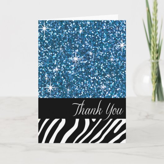 Glam Bling Glitter Zebra Bedankt | blauw (Voorkant)