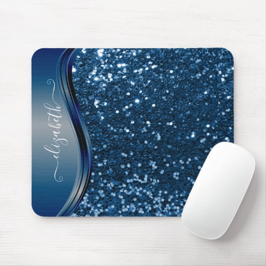Glam Bling Personalized Glitter Calligraphy Blue Muismat (Met muis)