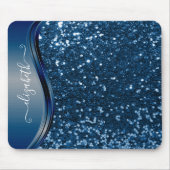 Glam Bling Personalized Glitter Calligraphy Blue Muismat (Voorkant)