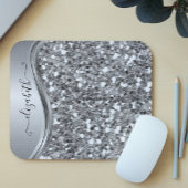 Glam Bling Personalized Glitter Calligraphy Silver Muismat
