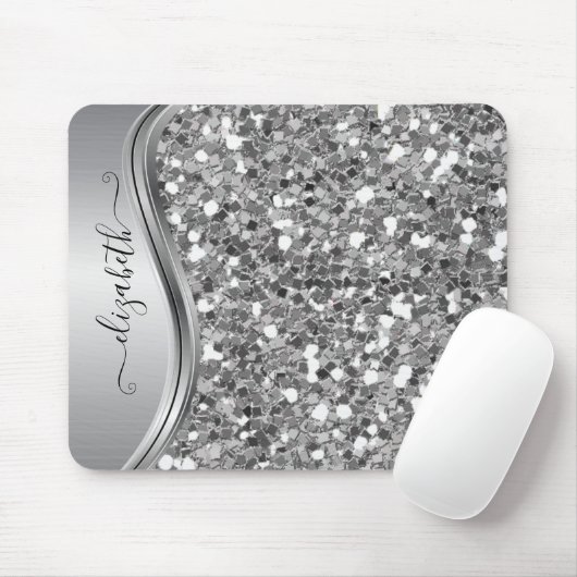 Glam Bling Personalized Glitter Calligraphy Silver Muismat (Met muis)