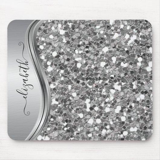 Glam Bling Personalized Glitter Calligraphy Silver Muismat (Voorkant)