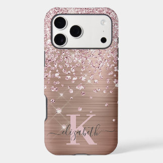 Glam Bling Rose Gold Diamond Confetti Monogramme