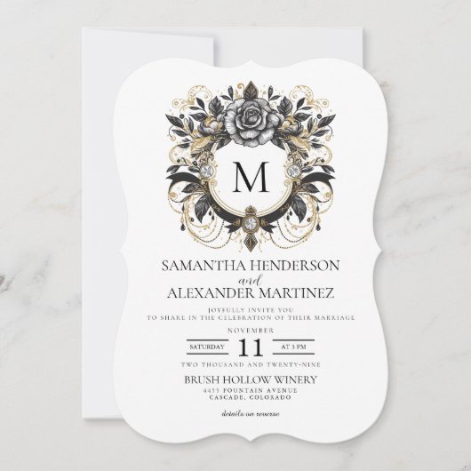  Glam Bloemen met QR Code Huwelijk Kaart (Voorkant)