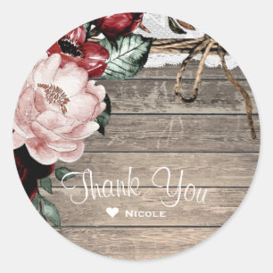 Glam bloemrijke rustieke houten en kanten schuur b ronde sticker