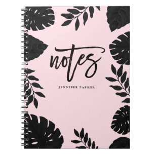 Glam bloost Roze en Zwarte Tropische Nota's Notitieboek