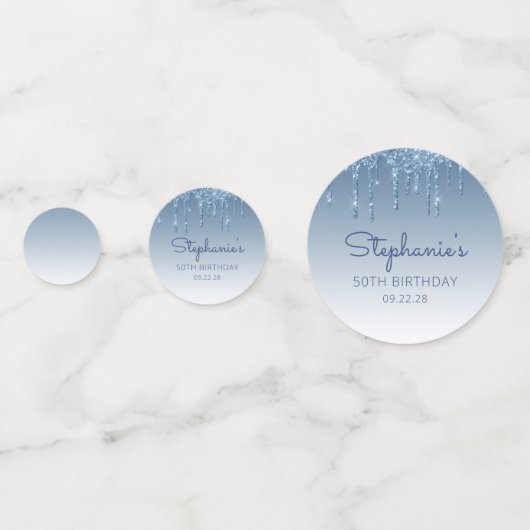 Glam Blue Glitter Drip Foto 50e verjaardag Confetti (Voorkanten)