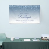 Glam Blue Glitter Drip Sweet 16 Party Spandoek (Beurs)