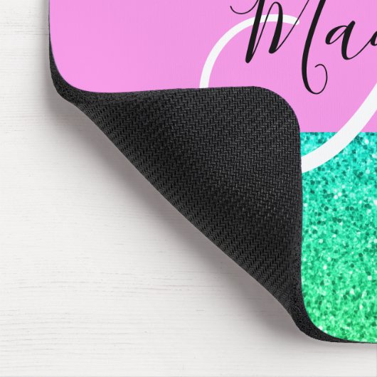 Glam Blue Green Glitter Sparkle Gradient Monogram Muismat (Hoek)