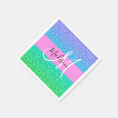 Glam Blue Green Glitter Sparkle Gradient Monogram Servet (Hoek)