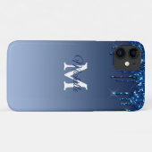 Glam & Blue Ombre Glitter Gepersonaliseerd Monogra Case-Mate iPhone Case (Achterkant (horizontaal))