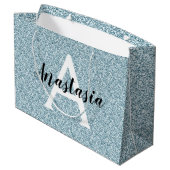 Glam Blue Silver Glitter Sparkles Monogram Groot Cadeauzakje (Achterkant Gekanteld)