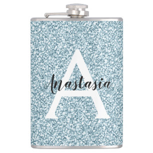 Glam Blue Silver Glitter Sparkles Monogram Heupfles