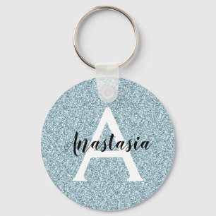 Glam Blue Silver Glitter Sparkles Monogram Sleutelhanger
