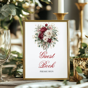 Glam Blush Burgundy Gastboek Poster Bord