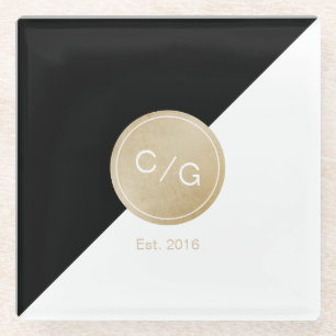 Glam blush faux glitter roos goudkalligrafie glazen onderzetter