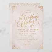 Glam blush glitter roos goudkalligrafie kaart (Voorkant / Achterkant)