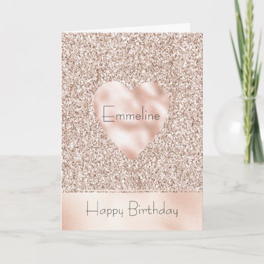  Glam Blush Pink Glitter Birthday Heart Kaart (Voorkant)