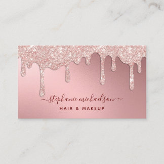 Glam Blush Pink Glitter Drip Folie Beauty Salon Visitekaartje