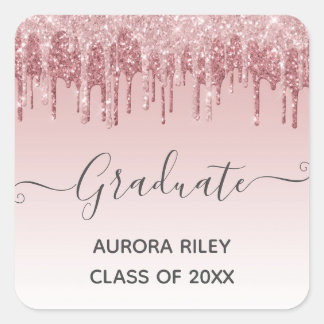 Glam Blush Pink Gold Driving Glitter Afstuderen Vierkante Sticker