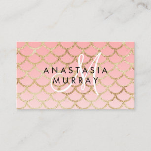 Glam Blush Pink Gold Mermaid Glitter Monogram Naam Visitekaartje