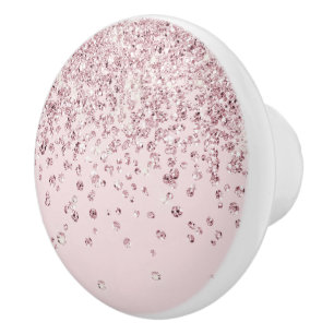 Glam Blush Pink Rose Gold Glitter Diamond Confetti Keramische Knop