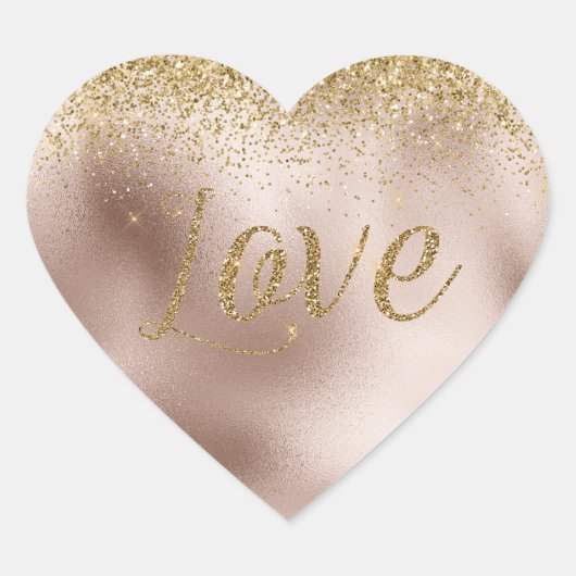 Glam Blush Roos Goud Glitter Liefde Hart Sticker (Voorkant)