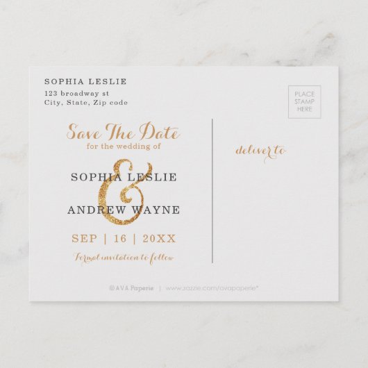 Glam blush roos goud kalligrafie behalve datum aankondigingskaart (Achterkant)