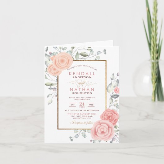 Glam Blush Roze Aquarel Bloesem Lente Bruiloft (Voorkant)