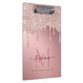 Glam Blush Roze Glitter Drip Folie Monogram Klembord (Rechts)