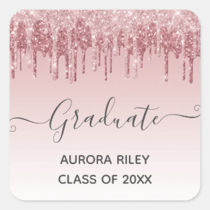 Glam Blush Roze Goud Druppelende Glitters Afstuder Vierkante Sticker