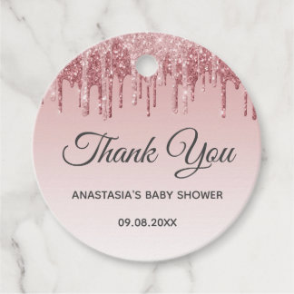 Glam Blush Roze Goud Glitters Bedankt Baby Shower Bedankjes Labels