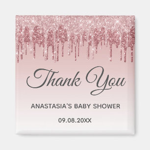 Glam Blush Roze Goud Glitters Bedankt Baby Shower Magneet