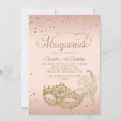 Glam Blush Roze Gouden Glitter Masquerade Verjaard Kaart (Voorkant)