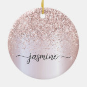 Glam Blush Roze Gouden Glitter Monogram Naam Lette Keramisch Ornament (Achterkant)