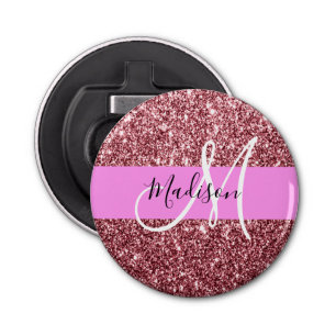 Glam Blush Roze Rose Gold Glitter Sparkle Monogram Button Flesopener