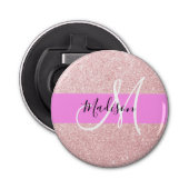 Glam Blush Roze Rose Gold Glitter Sparkle Monogram Button Flesopener (Voorkant)