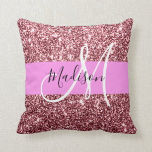 Glam Blush Roze Rose Gold Glitter Sparkle Monogram Kussen