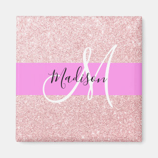 Glam Blush Roze Rose Gold Glitter Sparkle Monogram Magneet
