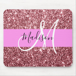 Glam Blush Roze Rose Gold Glitter Sparkle Monogram Muismat